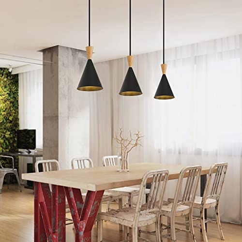 Modern plug in Pendant Light with cord, Adjustable chandelier hanging lamps that plug into wall outlet for Kitchen Island, Bedroom, Living room, Dining Room, Contemporary wall Décor - size: funnel pendant light black