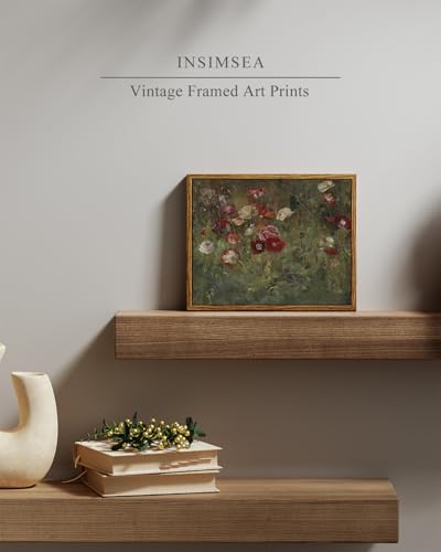 InSimSea Framed Canvas Wall Art, Vintage Bathroom Shelf Art, Poppy Picture, Kitchen Counter Moody Decor, 8"x10", Small Size - color: A Bed of Poppies, size: 10"L x 8"W
