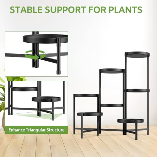 iDavosic.ly 7 Tier Large Plant Stand Indoor with 10 Inch Wide Tray, Tiered Corner Metal Outdoor Flower Display Holder Shelf, Folding Tall Rack for Patio Porch Living Room, Modern Black - color: Black, size: 7 Tiers