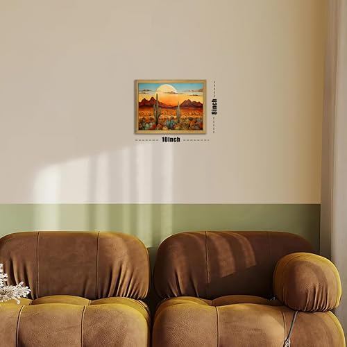 Framed Western Desert Sunset Cactus Wall Art, Vintage Southwest Nature Landscape Canvas Print, Rustic Wall Decor Picture, Boho Mexican Oil Painting for Living Room Bedroom Office bathroom 8x10 Inch - color: Landscape Painting C, size: 10"L x 8"W