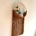 SlenyuBridal Brown Macrame Wall Hanging, Art Woven Boho Home Decor, Wall Pendent Weaving Dried Flower Decorative Net Bag, Beautiful Wall Art for Apartment, Dorm Room Decoration