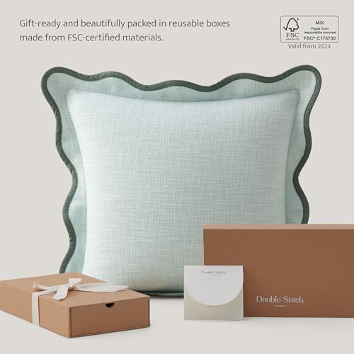 Double Stitch Scalloped Throw Pillow Covers - 100% Cotton Set of 2 Decorative Boho Pillow Covers 20 x 20, Made in India, Square Cushion Case, Modern Home Decor for Couch Sofa Living Room, Aqua Mint - color: Aqua Mint, size: 20" x 20" (Pack of 2)