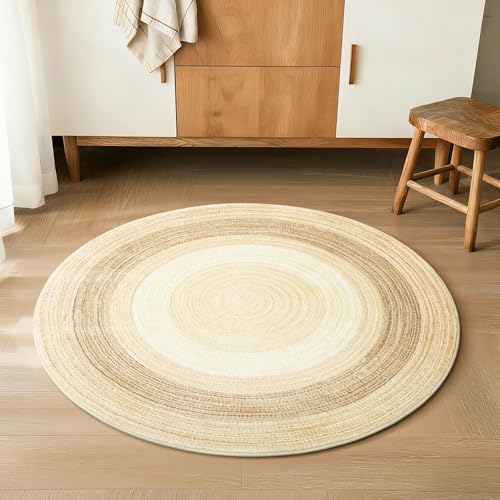 Asrug Imitation Jute Low Pile Round Rug Area Rug Washable Non-Slip Circle Rug Soft Plush Touch Circle Rugs Round for Kitchen Bathroom Living Bedroom Nursery, Carpet 3ft /36 inch/91 cm Brown/Beige - color: Brownbeige, size: 3ft
