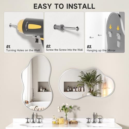 Hasipu Irregular Wall Mirror - 45"x25" Asymmetrical Mirror, Modern Decorative Mirrors for Living Room, Entryway, Hallway, Bathroom, Bedroom,Wall Mounted Home Decor (Silver) - color: Silver, size: 45"L x 25"W
