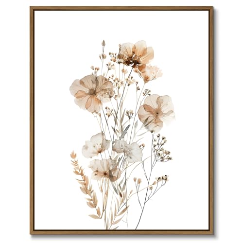 Neutral Watercolor Botanical Wall Art Vintage Floral Canvas Art Prints Orange Flower Plants Picture Minimalist Wall Decor Boho Artwork Framed for Girls Room Bedroom Living Room Decoration, 8"x10"x1Pcs - color: Neutral Flowers, size: 10"L x 8"W
