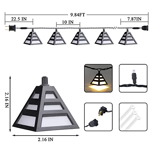 Vigdur Lantern String Lights, Black Decorative String Lights Plug in with 10 Plastic Lamp Shades, Connectable Moroccan Decoration Light for Home Holiday Party Decorations(9.84FT) - color: Pyramid Lantern