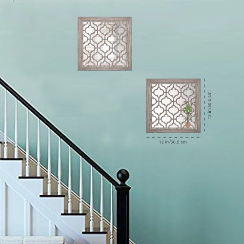 Yudarte 2pcs Set Square Moroccan Cutout Wall Mirror Decor - Farmhouse Rustic Decorative Mirrors for Bedroom Bathroom Living Room Kitchen Entryway 12x12 Inches - color: Barn Mirror Style B2