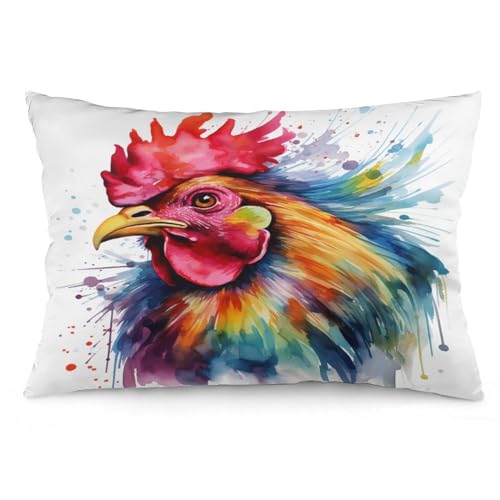 Pillowcase Watercolor Chicken Throw Pillow Cases 16 "x24 Farmhouse Rooster Coloful Chicken Pillow Case Protector with Hidden Zipper Soft Cozy Double-Sided Printed Pillow Cover for Bed Decor - color: Pattern-9, size: 24" x 16" (Pack of 1)