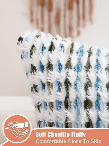 Decorative Boho Pillow Covers Set of 2-18x18 Inch Tufted Farmhouse Boho Throw Pillows for Couch, Neutral Chenille Fluffy Accent Pillowcase for Bed Living Room, Bedroom Sofa, Blue Green - color: Blue, size: 18" x 18" (Pack of 2)