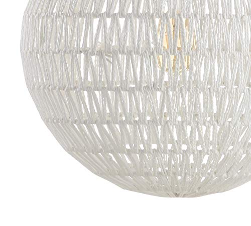 JONATHAN Y 15.7" White Modern Bohemian Woven LED Pendant Light, Adjustable Hanging Ceiling Lamp for Kitchen Island Dining Room, Paper Wicker Shade, Bulb Included JYL6503A - color: White