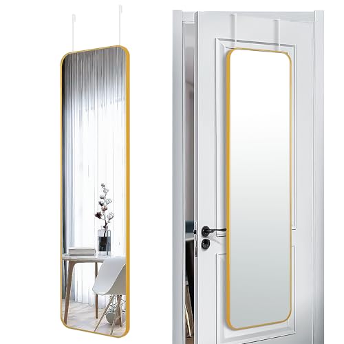 SCWF-GZ 47x14 Mirror Rectangle Full Body Length Door Hanging Wall Mounted Aluminum Alloy Metal Frame Dressing Make-up Mirrors for Entryway Bedroom Bathroom Living Room 47 14 inch Gold - color: Gold, size: 47"L x 14"W