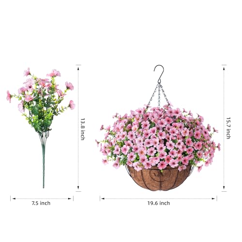 HyeFlora Artificial Fake Hanging Plants Flowers with Basket Outdoor Spring Decor, Faux Silk Pink Daisy in Pot Planter Realistic UV Resistant for Porch Home Indoor Patio Balcony Garden Yard - color: Pink