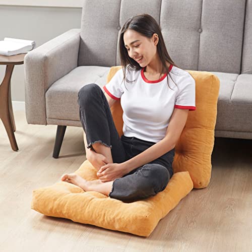Degrees of Comfort Meditation Floor Pillow Set of 2, Square Large Pillows Seating for Adults, Tufted Corduroy Cushions for Balcony Outdoor Tatami Living Room, Orange Yellow, 22x22 - color: Square | Orange Yellow | 2 Pack, size: 2 Pack