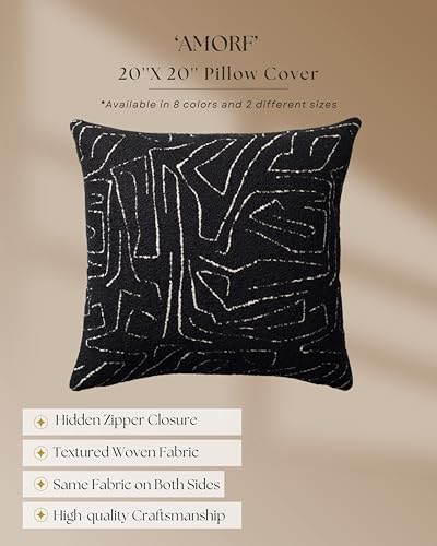 Throw Pillow Covers, Pack of 1 Woven Jacquard Cushion Covers for Sofas, Couches, Bed, Boho Home Decor, Cozy Soft and Comfortable Pillow Cases, Amorf, Black 20x20 Inch - color: Black, size: 20" x 20" (Pack of 1)
