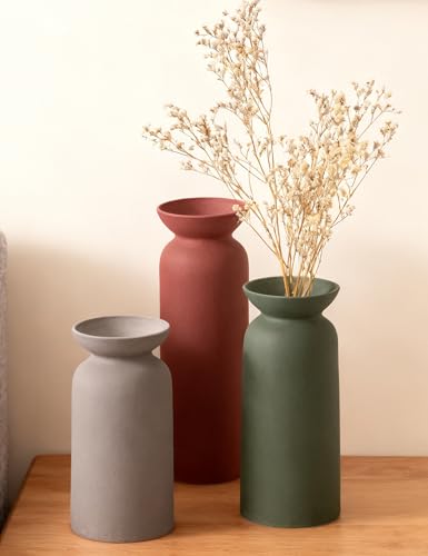 Modern Ceramic Vase Set of 3 Small Flower Vases Boho Farmhouse Style Decorative Vases for Pampas Grass & Dried Flowers Colorful - color: Modern Matte Set-vt12