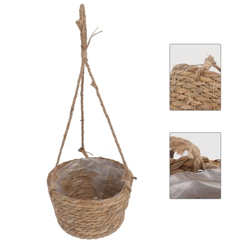 BESPORTBLE Natural Rope Hanging Plant Container Multi-Purpose Woven Flower Basket for Indoor Outdoor Use Practical Boho Style Planter for Garden Porch Home Office Decoration