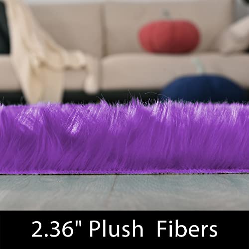 Latepis Fluffy Rug for Bedroom 2x4 Purple Shag Rugs Washable Faux Fur Sheepskin Rug Living Room Carpet Fuzzy Shaggy Rugs for Dorm Chair Cute Home Décor - color: Purple, size: 2' x 4' (Sheepskin)