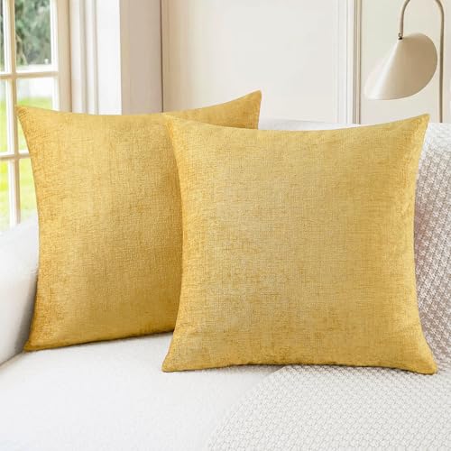 CaliTime Throw Pillow Covers Decorative 16 X 16 Inches Pack of 2 Cozy Soft Chenille Cushion Cases for Couch Sofa Bed Living Room Home Gold - color: Gold, size: 16" x 16" (Pack of 2)