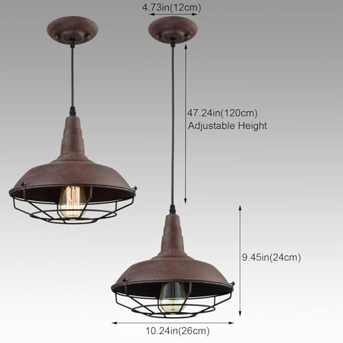 DAYCENT Barn Style Pendant Light Farmhouse Caged Pendant Lighting Industrial Metal Wire Hanging Pendant Light Barn Pendant Light Fixtures for Kitchen Island Hallway Foyer, Rust Finish - color: Hard-wired