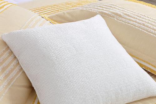 Chezmoi Collection 4-Piece Clip Jacquard Cotton Comforter Set King, Boho Chic Textured Striped Bedding with Chenille Textured Pillow Cushion, Pale Orange/White - color: Momo Pale Orange White, size: King