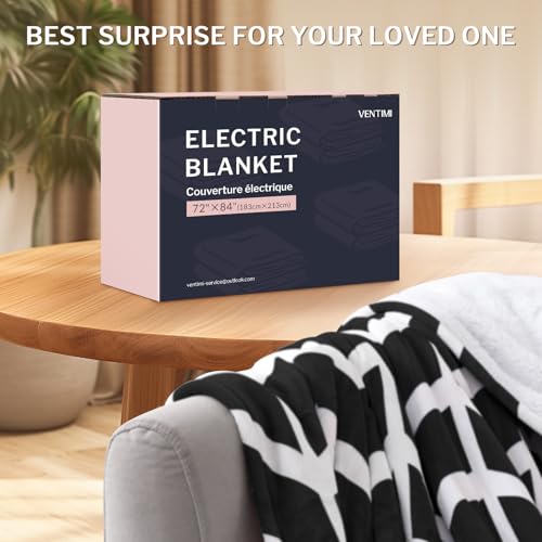 VENTIMI Electric Heated Blanket Full Size, 72" x 84" Heated Blanket with 9 Heat Levels & 2 to 10 Hours Auto Off, Fast Heating Blankets with ETL & FCC Certification, Black - color: Black, size: Full