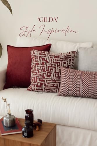 Woven Jacquard Throw Pillow Cover, Pack of 1 Geometric Pattern Textured Decorative Cushion Covers for Sofas, Couches, Fade Resistant Pillow for Sofa & Couch, Gilda, Burgundy, 18x18 Inch - color: Burgundy