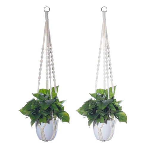DANELYNN Plant Hanger, Hanging Planter Basket with Wood Beads, Decorative Boho Flower Pot Holder for Indoor Outdoor Plants(Pots Not Included)﻿ (2)