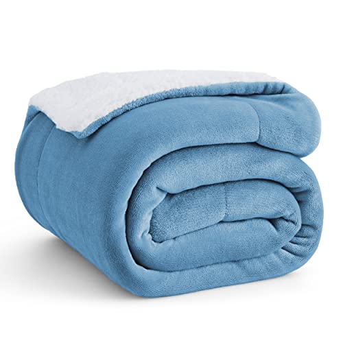 Bedsure GentleSoft Sherpa Fleece Throw Blanket for Couch, Non-Heated, Thick and Warm Throw for Women and Men, Soft Fuzzy Plush Blanket for Winter, Washed Blue, 50x60 Inches - color: 03 - Washed Blue, size: Throw (50" X 60")