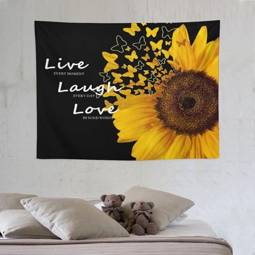Black Yellow Sunflower Tapestry,Farmhouse Floral and Butterfly Tapestry for Bedroom,Nature Landscape Tapestry Wall Hanging for Living Room Dorm Home Decor,40"x30" - color: Sunflower-1, size: W40xL30in