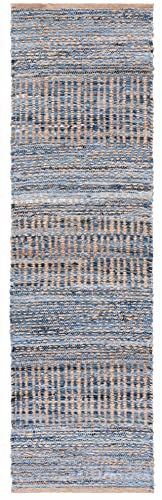SAFAVIEH Cape Cod Collection Runner Rug - 2'3" x 18', Natural & Blue, Handmade Flat Weave Coastal Braided Jute, Ideal for High Traffic Areas in Living Room, Bedroom (CAP353A) - size: 2'3" x 18' (Runner)