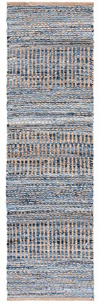 SAFAVIEH Cape Cod Collection Runner Rug - 2'3" x 6', Natural & Blue, Handmade Flat Weave Coastal Braided Jute, Ideal for High Traffic Areas in Living Room, Bedroom (CAP353A) - size: 2'3" x 6' (Runner)