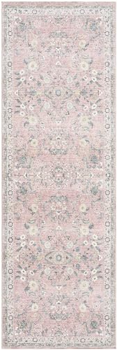 Hauteloom Constantine Machine Washable Area Rug - Floral Border Medallion Distressed Botanical - Traditional Oriental Transitional Oushak - Blush, Sage, Ivory, Pink, Gray - 2' x 2'11" - color: Blush, Sage, Ivory / Meyly, size: 1'11" x 2'11" (Rectangular)