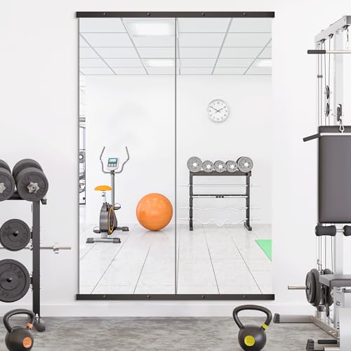 TRAHOME Home Gym Mirror for Wall,70x24x2PCS Full Length,Glass Frameless Body Large Mirror for Home Gym,Workout,Bedroom,Garage(Black) - color: Matte Black, size: 70"L x 24"W x 2PCS