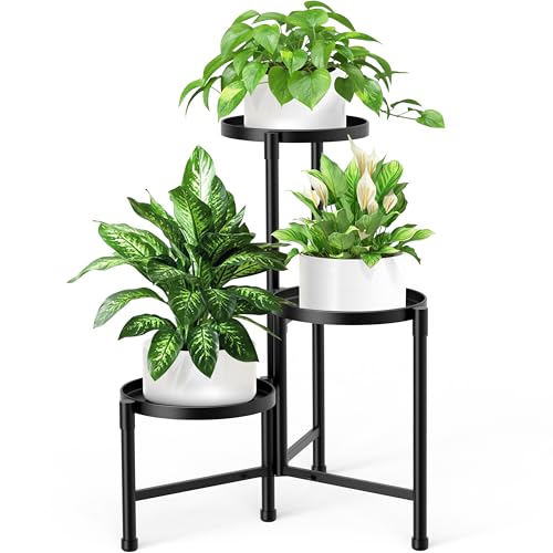 3 Tier Metal Corner Plant Stand Indoor Outdoor, Heightened widened 30'' Tall Multiple Flower Pot Display Holder, Iron Plant Rack Organizer for Living Room Garden Patio Balcony Office (black) - color: 3 Tier，Black