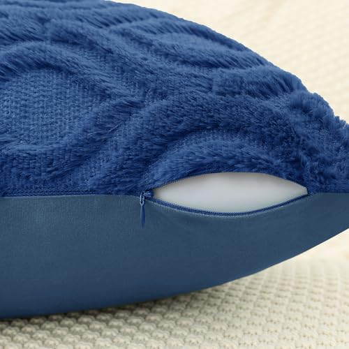 decorUhome Throw Pillow Covers 16x16 Inch Set of 2, Soft Plush Faux Wool Dark Blue Solid Couch Pillow Covers, Accent Farmhouse Neutral Square Pillow Cases for Sofa Bed Living Room - color: Dark Blue, size: 16" x 16" (Pack of 2)