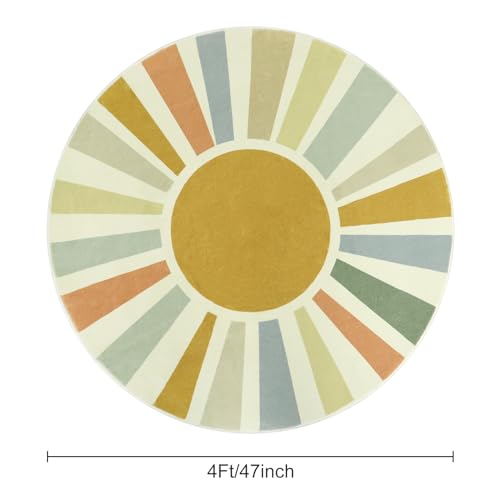 STARUIA Boho Round Rug 4 Ft Washable Area Rug for Kids Room, Colorful Sun Circle Rug for Playroom, Non-Slip Circular Office Carpet Soft Rainbow Rug for Bedroom Reading Corner Dorm - color: Monet, size: 4'x4'