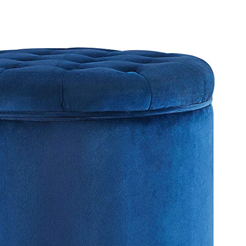 BELLEZE Modern Tufted Accent Storage Ottoman, Small Upholstered Button Circle Pouf Footstool with Lift Top, for Bedroom Living Room Vanity - Navy Blue - color: Navy Blue