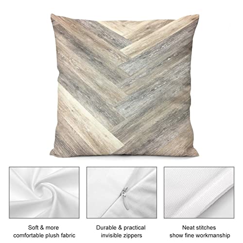 Caramel Brown Grey Beige Farmhouse Barn Wood Throw Pillow Covers Cozy Square Throw Pillowcases Home Decorative for Bed Couch Sofa Living Room Cushion Cover 18"X18"
