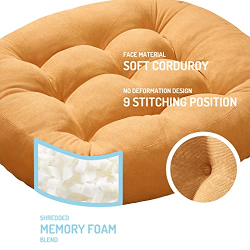 Floor Cushion Pillow Set of 2, Round Large Pillows Seating for Adults, Tufted Corduroy Cushions for Living Room Tatami, Orange Yellow, 22 Inch - color: Round | Orange Yellow | 2 Pack, size: 2 Pack