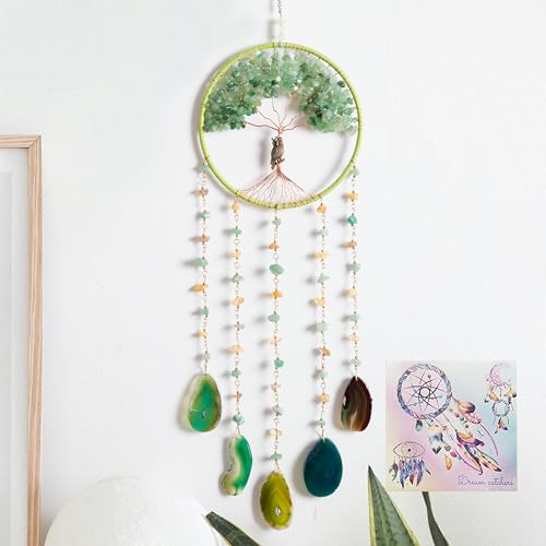 Green Tree of Life Dream Catchers with Agate Pendant Natural Dream Catchers for Aunt Wall Decor Handmade Dreamcatcher Wall Hanging Ornament for Bedroom Living Room Home Decor - color: Purple Tree