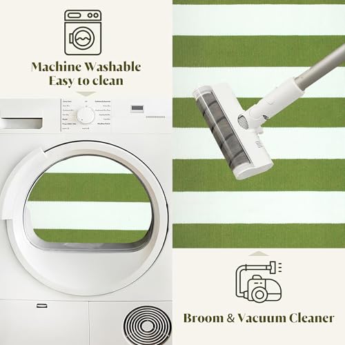 3'x5'Outdoor Rug,Striped Cotton Woven Washable Front Porch Rug Green and White Farmhouse Entry Rug Indoor Outdoor Area Rug for Porch/Home Entrace Decor/Bedroom/Layered Door Mats - color: Green White, size: 3' x 5' (Rectangular)
