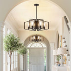 WJShome Black Chandelier, 4-Light Farmhouse Dining Room Light Fixture/Chandelier Over Table, Geometric Pendant Lights Kitchen Island, for Entryway, Foyer, Hallway - color: Black