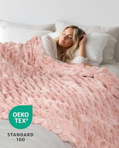 Faux Rabbit Fur Throw Blanket, Ultra Soft Plush Cozy Blanket for Couch Bed, Thick Fluffy Ruched Tie-Dye Decorative Blanket, Giftable,60"x80",Tie-Dye Pink - color: Tie-dye Pink, size: Twin(60"x80")
