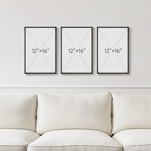 Framed Blue Boho Wall Art for Room Decor, 3 Piece Botanical Line Artwork for Walls, Mid Century Modern Blue Canvas Pictures Prints for Living Room Bedroom Hallway Office Apartment Wall Decor, 12x16 In - color: Black and Blue