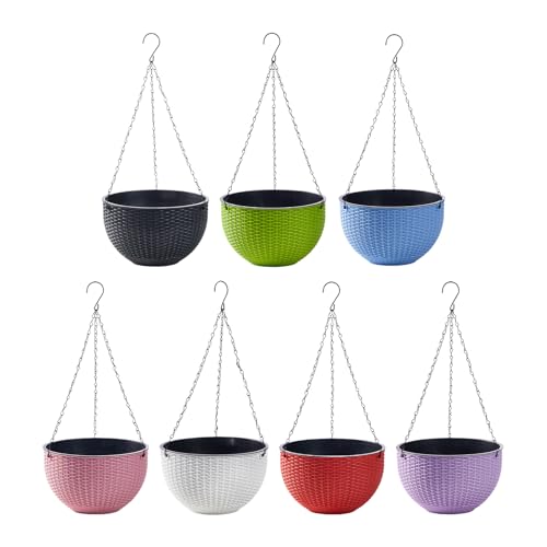 Rattan Styles Hanging Planter Flower Pots Hanging Basket for Indoor Outdoor Plant Home Garden Balcony Decoration - color: Red