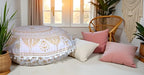ICC Large Boho Ottoman Cover Pillowcase for Couch Floor Pillows & Cushion Covers Decorative Bohemian Hippie Mandala Pouf Pillow Cover Seating Meditation Cushion Cover (Gold Trishol, 32" Round) - size: 32" x 32" (Pack of 1), style: Gold Trishol