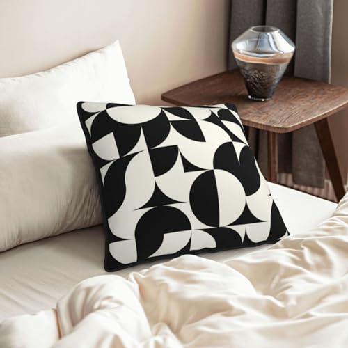 Black and White Boho Velvet Throw Pillow Covers 18x18 Inches Farmhouse Home Decor Pillowcase Mid Century Modern Geometric Abstract Cushion Cover for Sofa Bed Living Room - color: Mid Century Modern Black and White, size: 18" x 18" (Pack of 1)