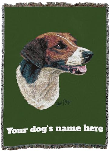Pure Country Weavers English Foxhound Dog Personalized Woven Blanket Green by Robert May - Gift Cotton Tapestry Throw - Made in The USA - 72" x 54" - color: Green, size: 72" x 54" - Custom