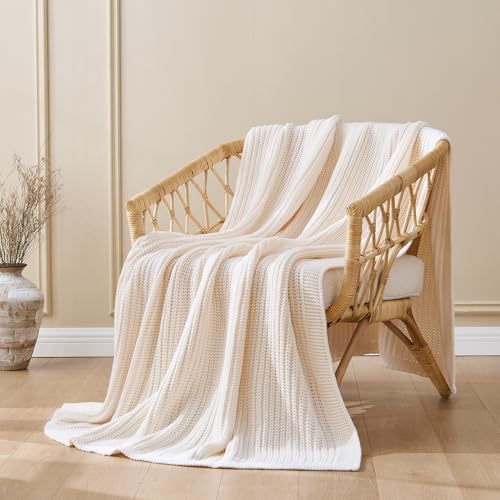 Cream White Chunky Knit Throw Blanket 50"x60" - Soft Cozy Thick Knitted Blanket for Couch Sofa Bed, Cute Christmas Decorative Throw for Living Room - color: Cream White, size: 50"x 60"