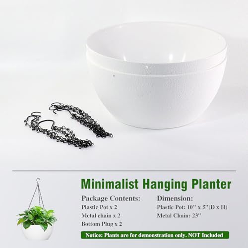 WSMKSZ 10 inch Hanging Planters for Outdoor Indoor Plants with Drainage Holes and Chain, 2 Pack Round Hanging Flower Plant Pots for Garden Home Porch Decor, White - color: White, size: 10inch 2pcs
